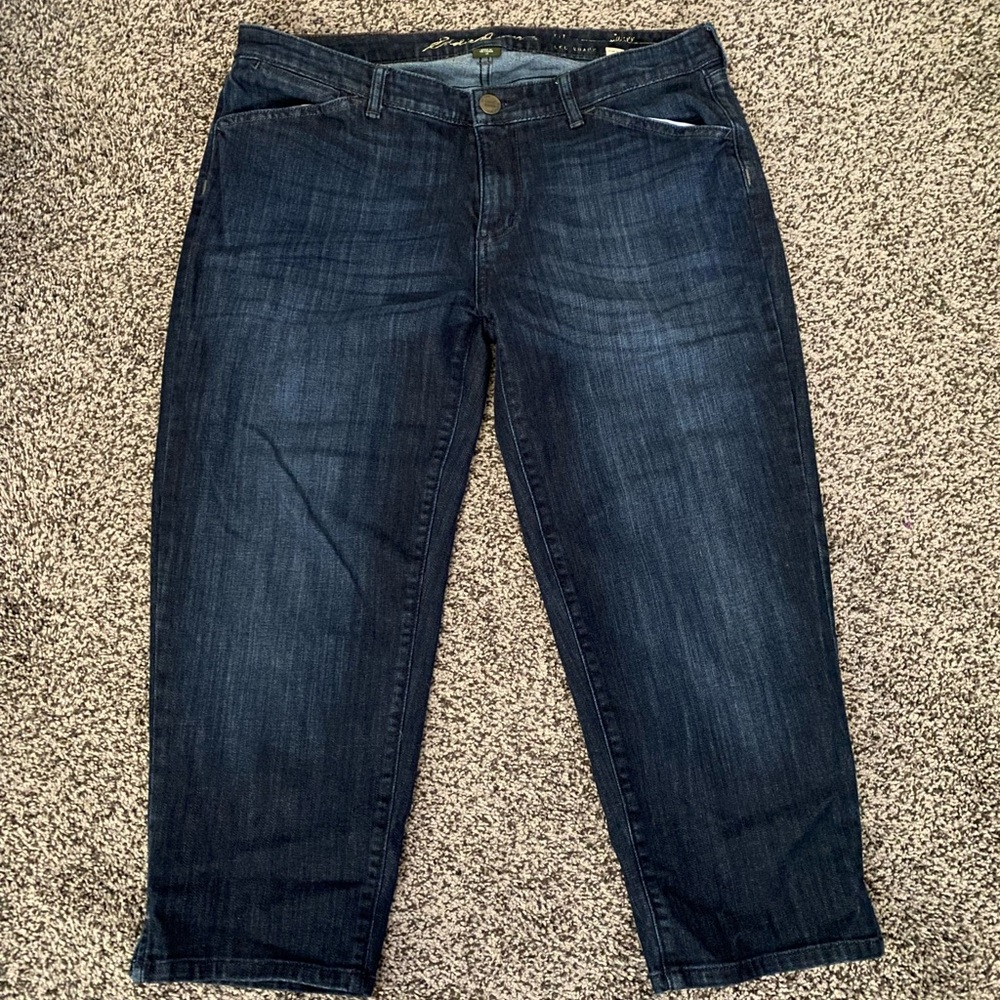 Eddie Bauer 12 Jeans Curvy Capri Length Stretch Dark Blue Denim Capris